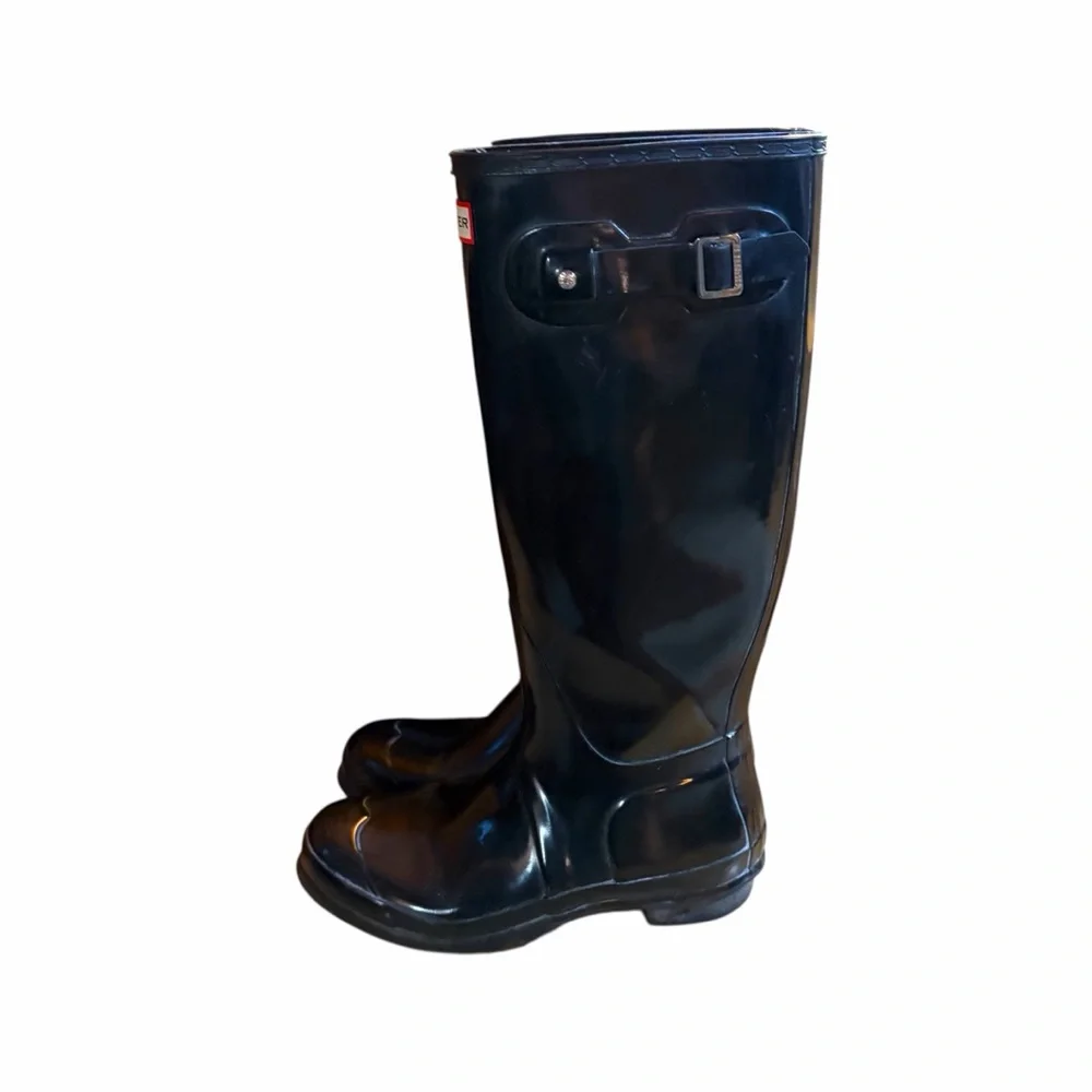 Hunter Glossy Black Rain Boots Knee High Sz 9 EUC